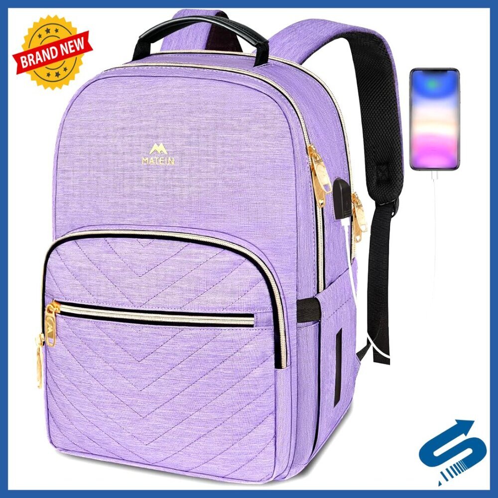 Stylish Laptop Backpack with USB Charging Port Water Resistant Travel Bookbag